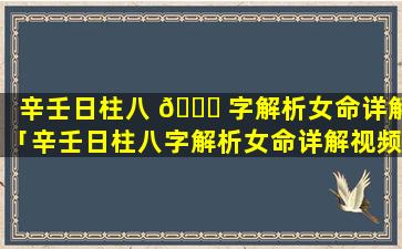 辛壬日柱八 🍁 字解析女命详解「辛壬日柱八字解析女命详解视频」